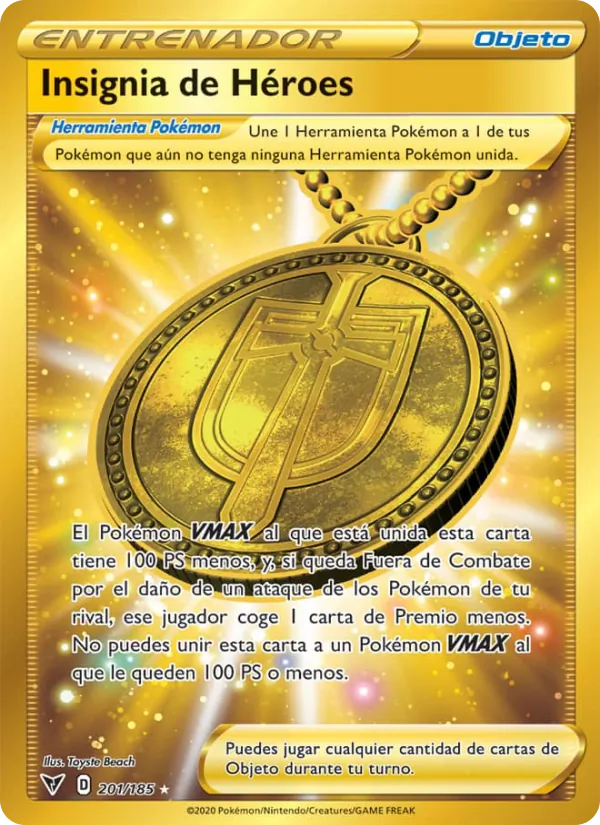 Carta Insignia de Héroes de la expansión Voltaje Vívido, número 201/185