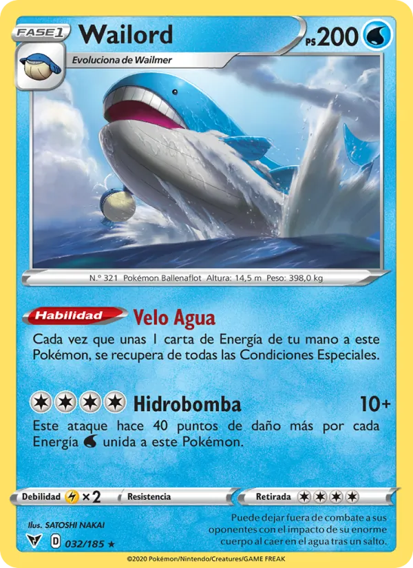 Carta Wailord de la expansión Voltaje Vívido, número 32/185