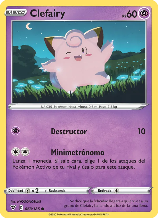 Carta Clefairy de la expansión Voltaje Vívido, número 63/185