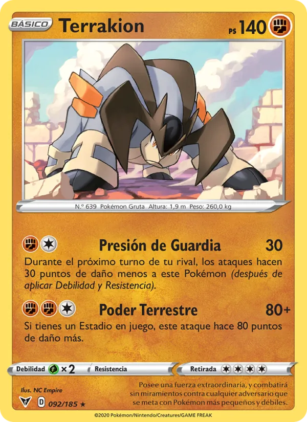 Carta Terrakion de la expansión Voltaje Vívido, número 92/185