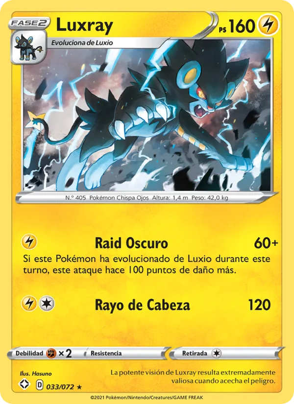 Carta Luxray de la expansión Destinos Brillantes, número 33/72