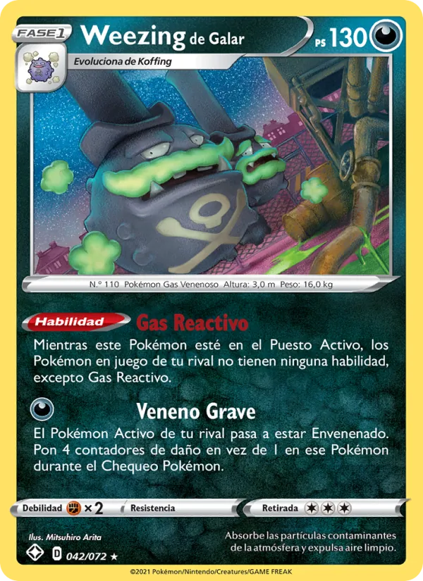 Carta Weezing de Galar de la expansión Destinos Brillantes, número 42/72