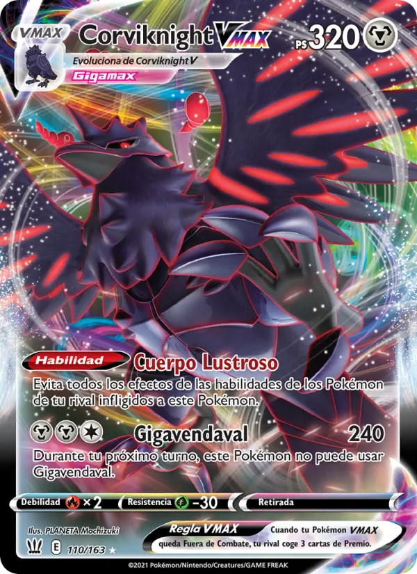 Carta Corviknight VMAX de la expansión Estilos de Combate, número 110/163