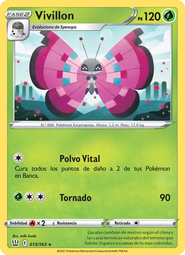 Carta Vivillon de la expansión Estilos de Combate, número 13/163