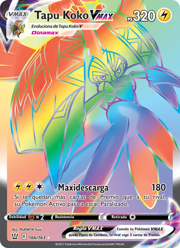 Carta Tapu Koko VMAX de la expansión Estilos de Combate, número 166/163