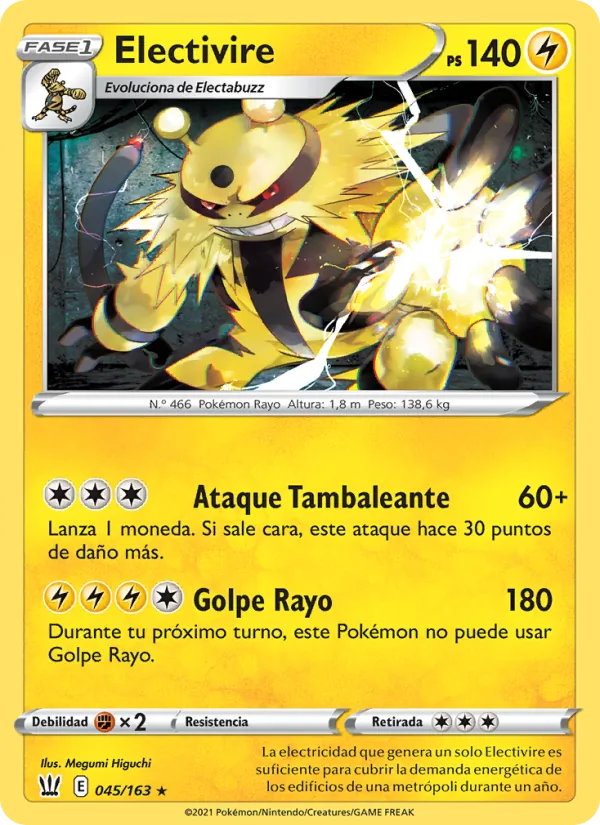 Carta Electivire de la expansión Estilos de Combate, número 45/163