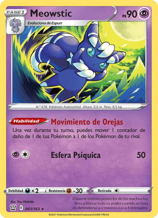 Carta Meowstic de la expansión Estilos de Combate, número 61/163