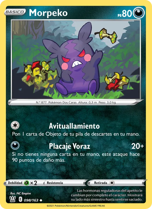 Carta Morpeko de la expansión Estilos de Combate, número 98/163