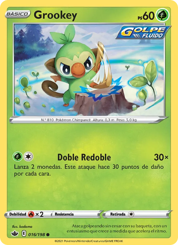 Carta Grookey de la expansión Reinado Escalofriante, número 16/198