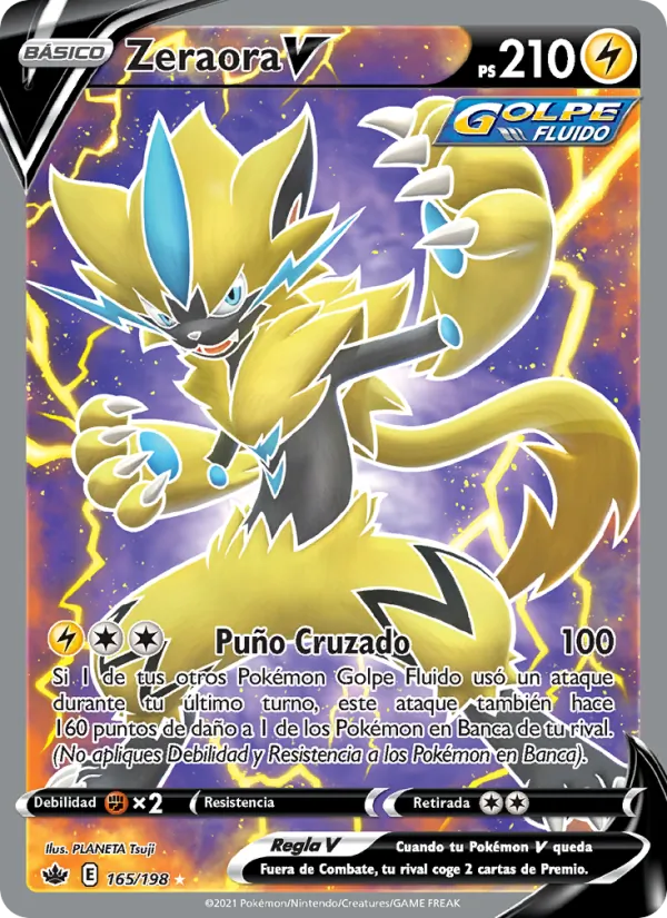 Carta Zeraora V de la expansión Reinado Escalofriante, número 165/198