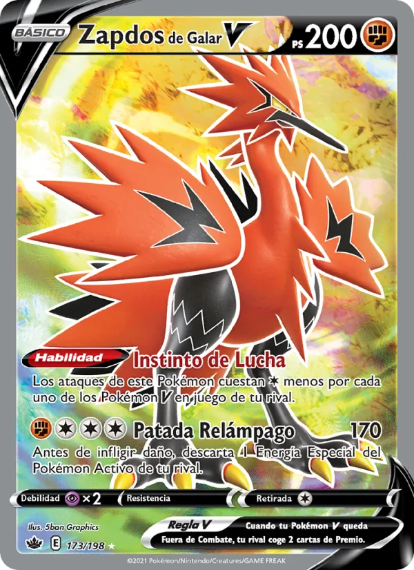 Carta Zapdos de Galar V de la expansión Reinado Escalofriante, número 173/198
