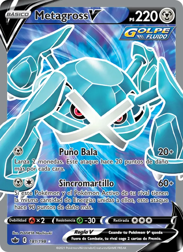 Carta Metagross V de la expansión Reinado Escalofriante, número 181/198