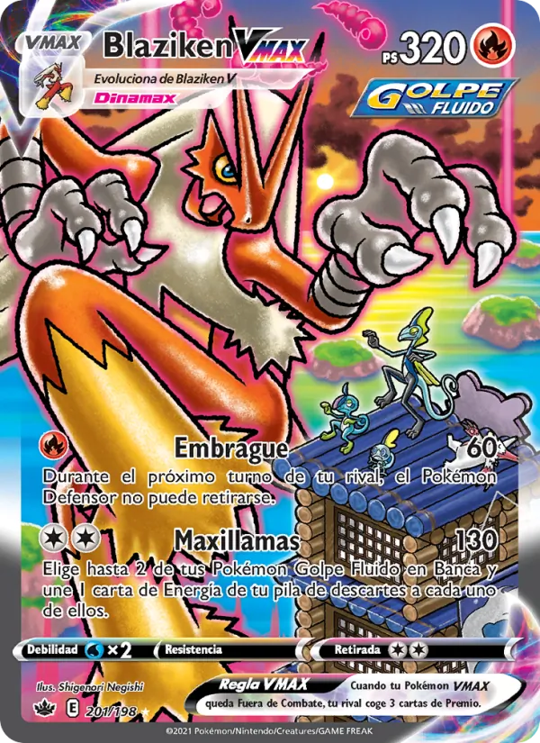 Carta Blaziken VMAX de la expansión Reinado Escalofriante, número 201/198
