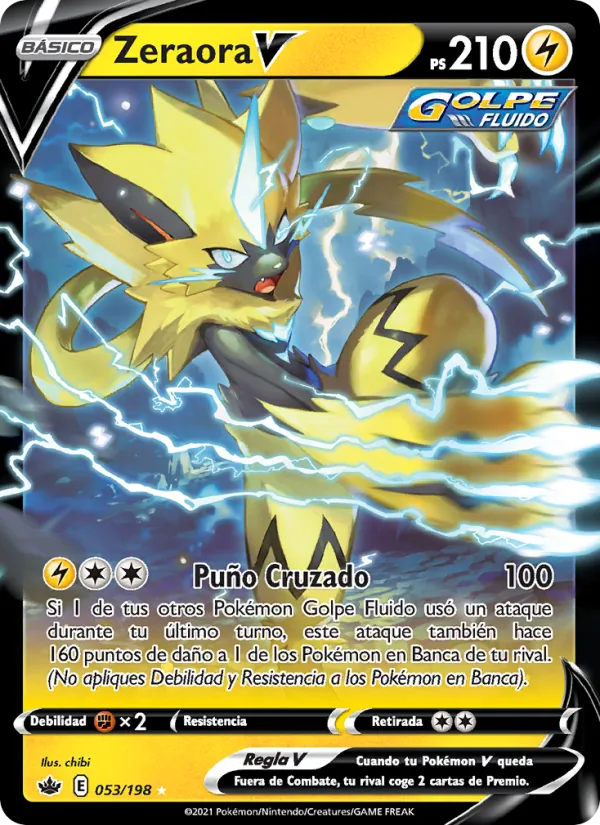 Carta Zeraora V de la expansión Reinado Escalofriante, número 53/198
