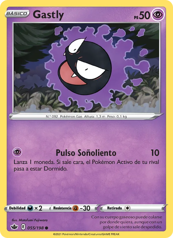 Carta Gastly de la expansión Reinado Escalofriante, número 55/198