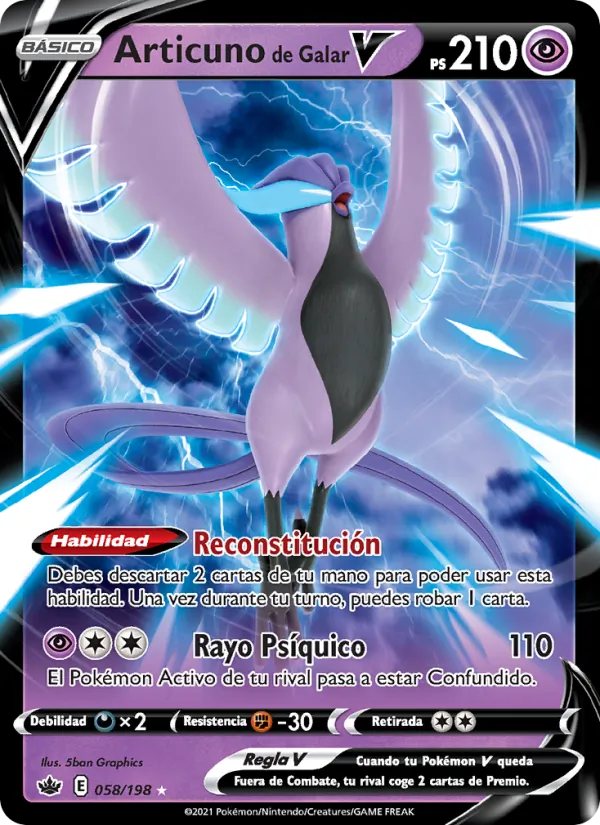 Carta Articuno de Galar V de la expansión Reinado Escalofriante, número 58/198