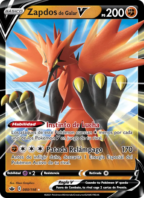 Carta Zapdos de Galar V de la expansión Reinado Escalofriante, número 80/198