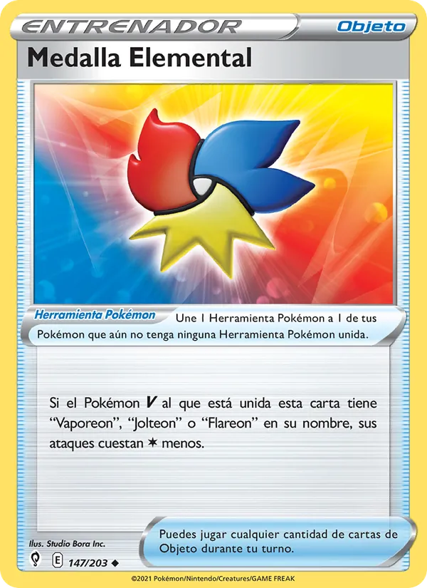 Carta Medalla Elemental de la expansión Cielos Evolutivos, número 147/203