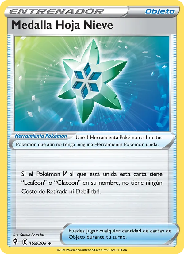 Carta Medalla Hoja Nieve de la expansión Cielos Evolutivos, número 159/203