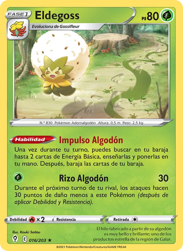 Carta Eldegoss de la expansión Cielos Evolutivos, número 16/203