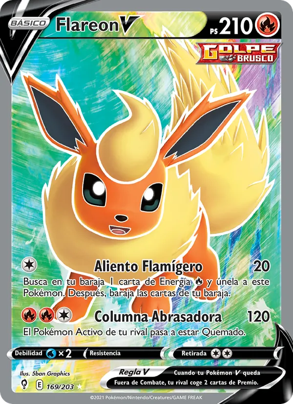 Carta Flareon V de la expansión Cielos Evolutivos, número 169/203