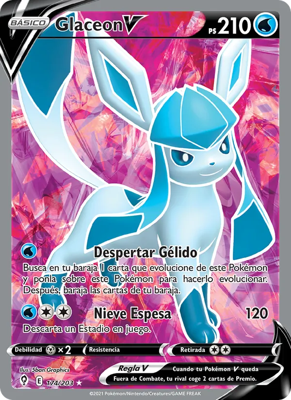 Carta Glaceon V de la expansión Cielos Evolutivos, número 174/203