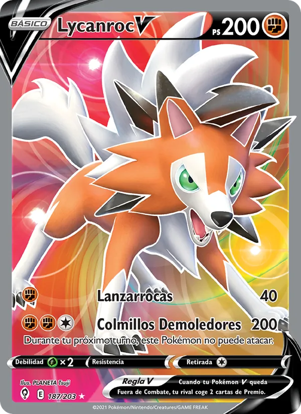 Carta Lycanroc V de la expansión Cielos Evolutivos, número 187/203