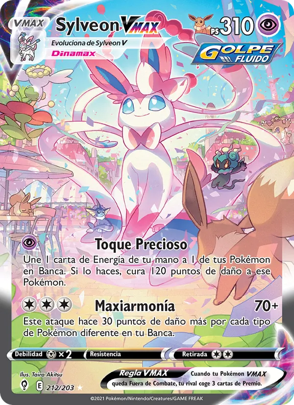 Carta Sylveon VMAX de la expansión Cielos Evolutivos, número 212/203