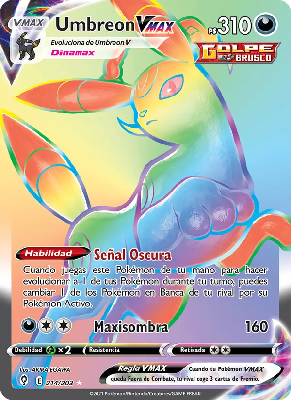Carta Umbreon VMAX de la expansión Cielos Evolutivos, número 214/203