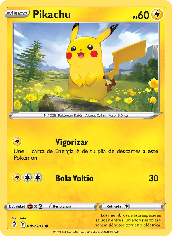 Carta Pikachu de la expansión Cielos Evolutivos, número 49/203