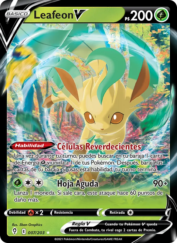 Carta Leafeon V de la expansión Cielos Evolutivos, número 7/203