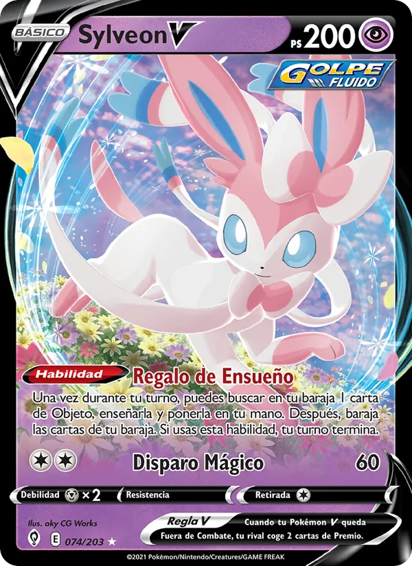 Carta Sylveon V de la expansión Cielos Evolutivos, número 74/203