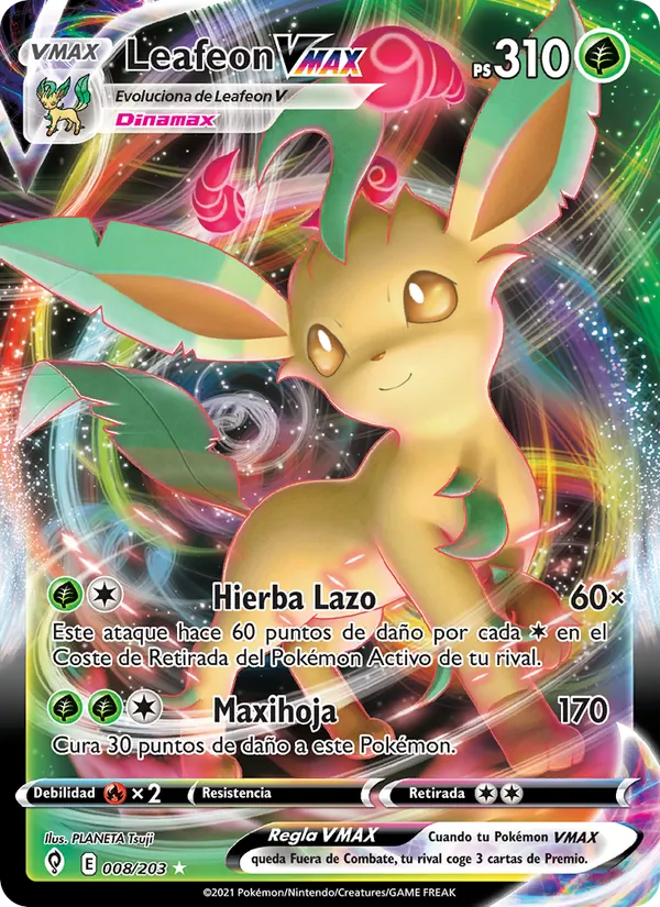 Carta Leafeon VMAX de la expansión Cielos Evolutivos, número 8/203