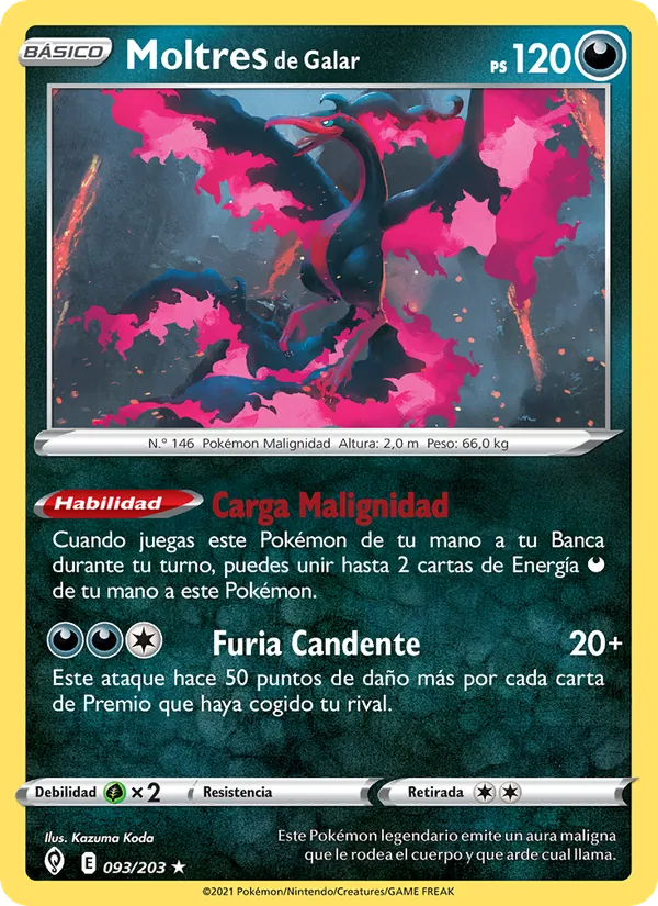 Carta Moltres de Galar de la expansión Cielos Evolutivos, número 93/203