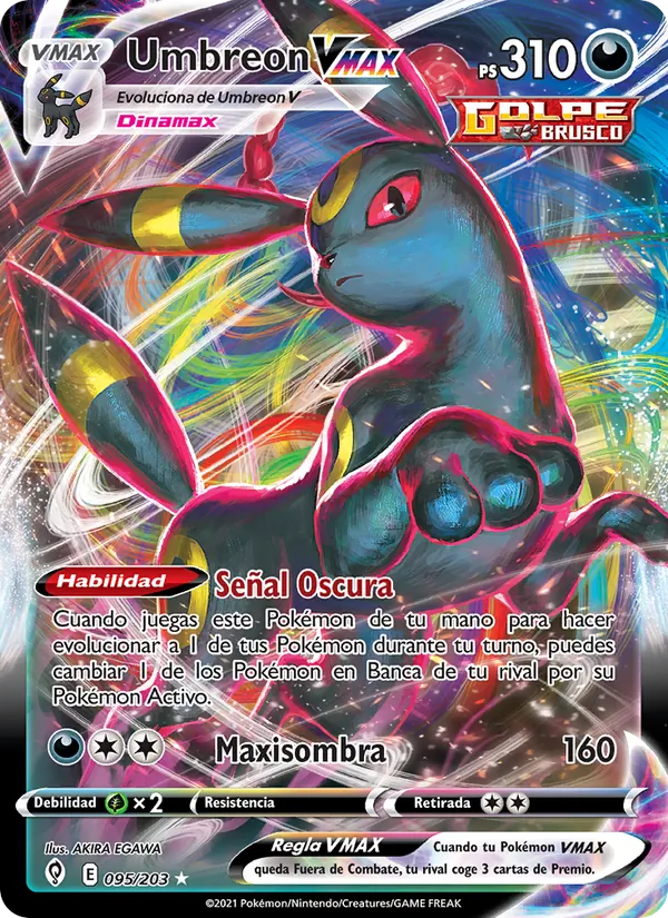 Carta Umbreon VMAX de la expansión Cielos Evolutivos, número 95/203