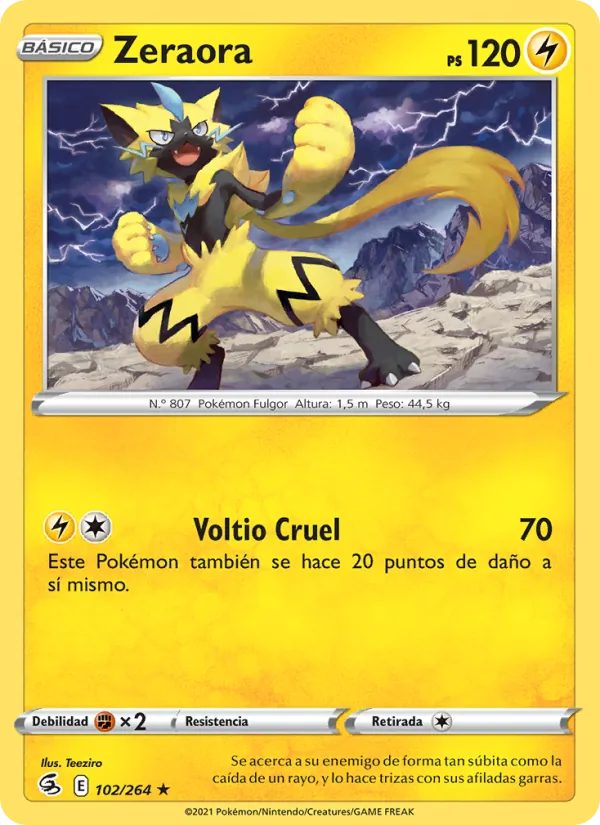 Carta Zeraora de la expansión Golpe Fusión, número 102/264