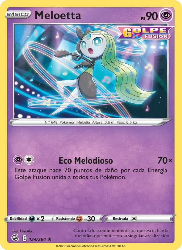 Carta Meloetta de la expansión Golpe Fusión, número 124/264