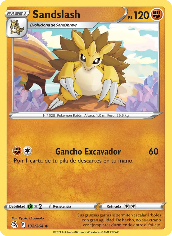 Carta Sandslash de la expansión Golpe Fusión, número 132/264