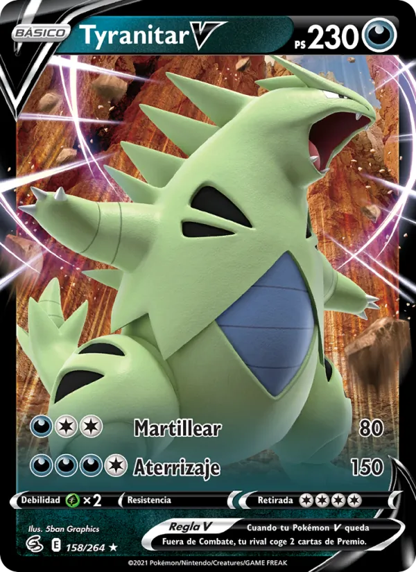 Carta Tyranitar V de la expansión Golpe Fusión, número 158/264
