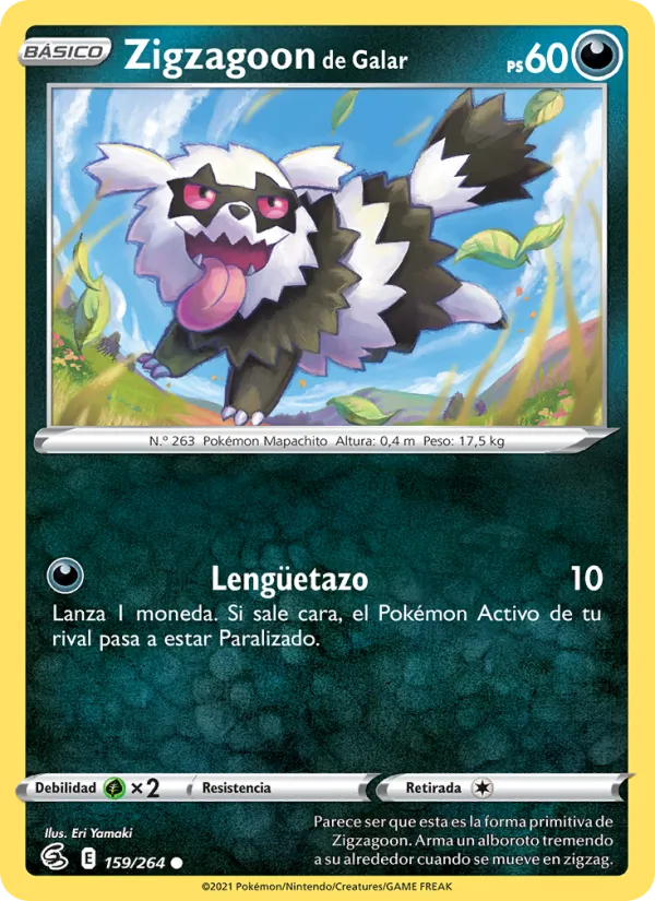 Carta Zigzagoon de Galar de la expansión Golpe Fusión, número 159/264