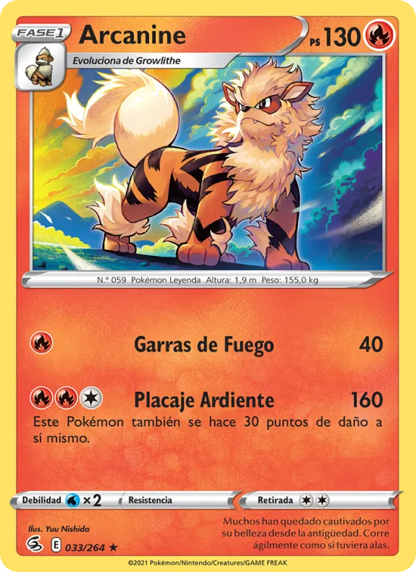 Carta Arcanine de la expansión Golpe Fusión, número 33/264