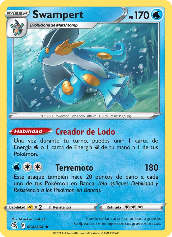 Carta Swampert de la expansión Golpe Fusión, número 64/264