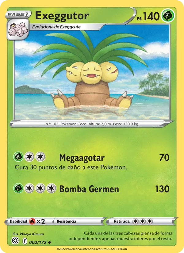 Carta Exeggutor de la expansión Astros Brillantes, número 002/172
