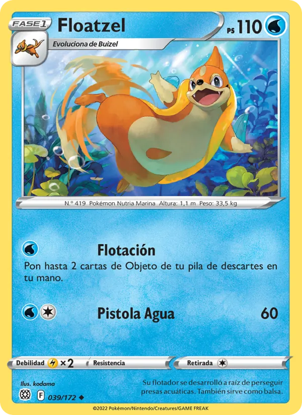 Carta Floatzel de la expansión Astros Brillantes, número 039/172