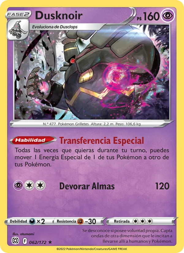 Carta Dusknoir de la expansión Astros Brillantes, número 062/172