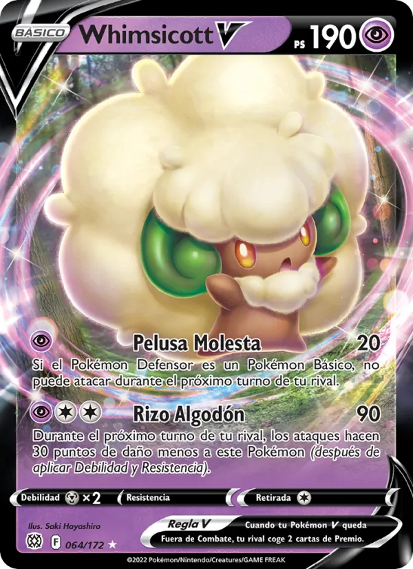Carta Whimsicott V de la expansión Astros Brillantes, número 064/172