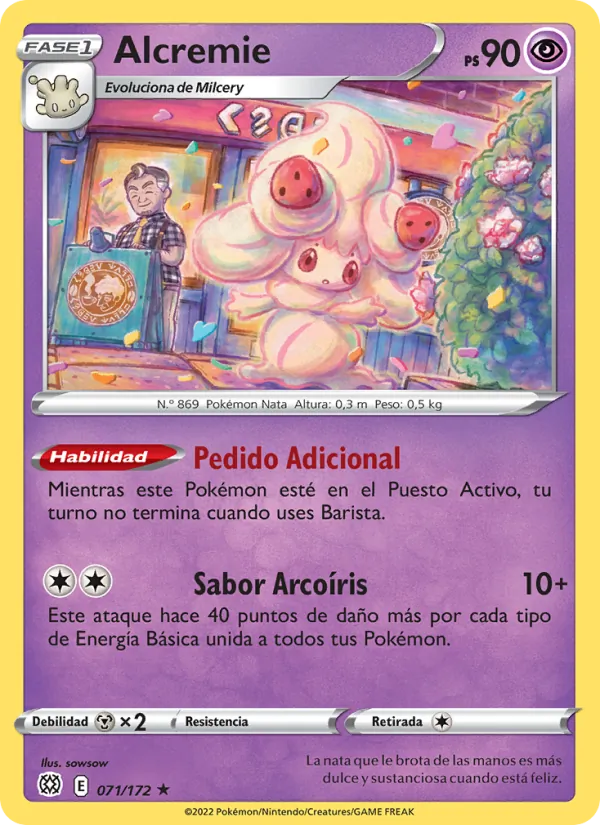 Carta Alcremie de la expansión Astros Brillantes, número 071/172