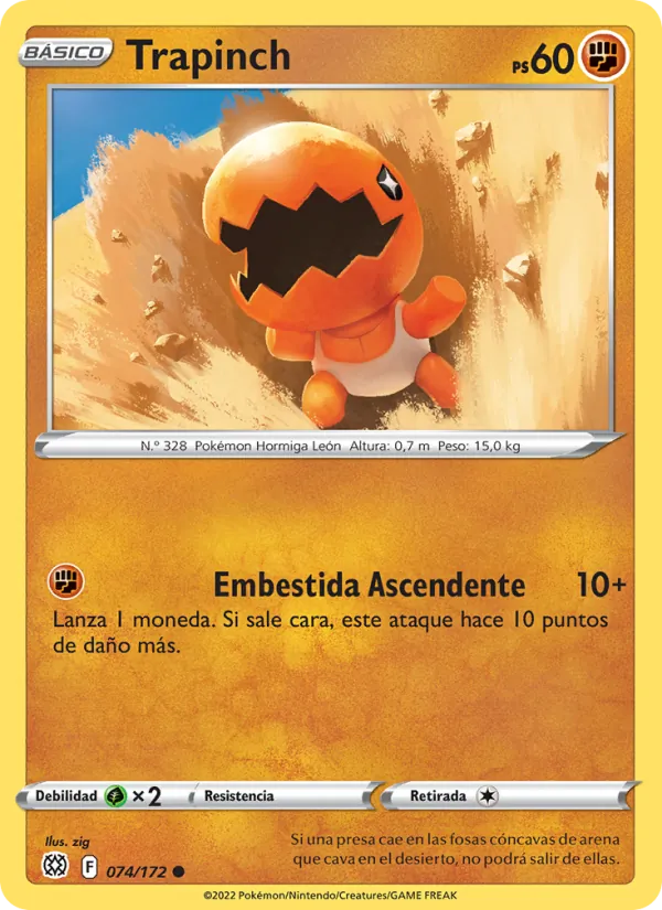 Carta Trapinch de la expansión Astros Brillantes, número 074/172