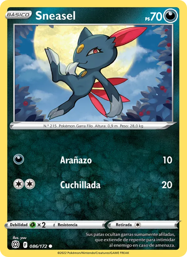 Carta Sneasel de la expansión Astros Brillantes, número 086/172