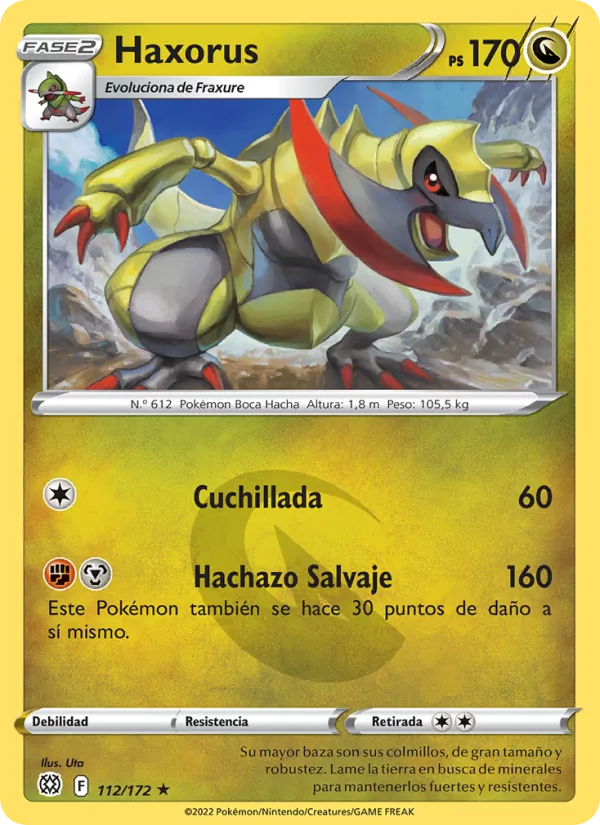 Carta Haxorus de la expansión Astros Brillantes, número 112/172